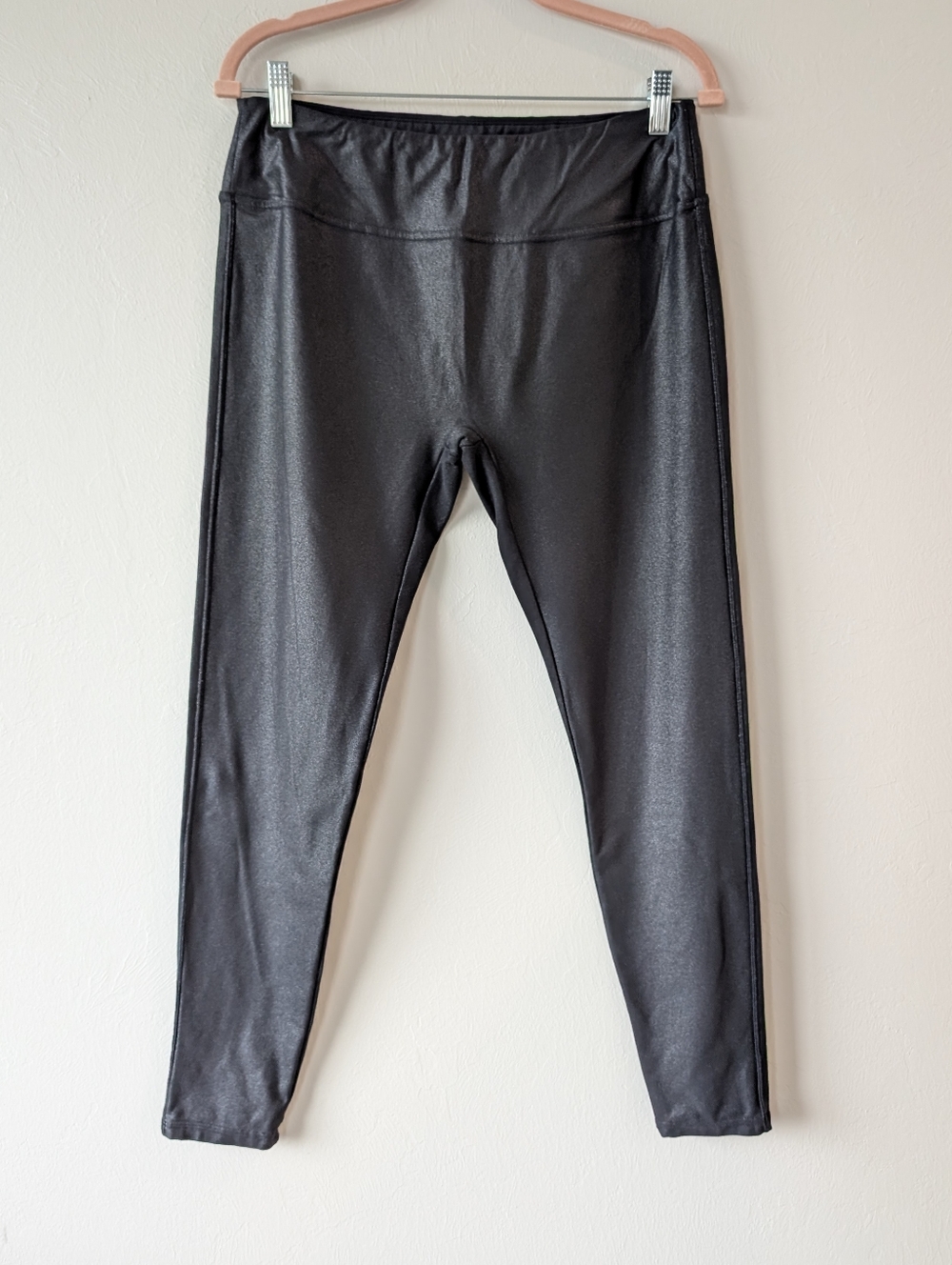 Santiny Metallic Black Coated Shiny Stretch Leggings Size XL Skinny
